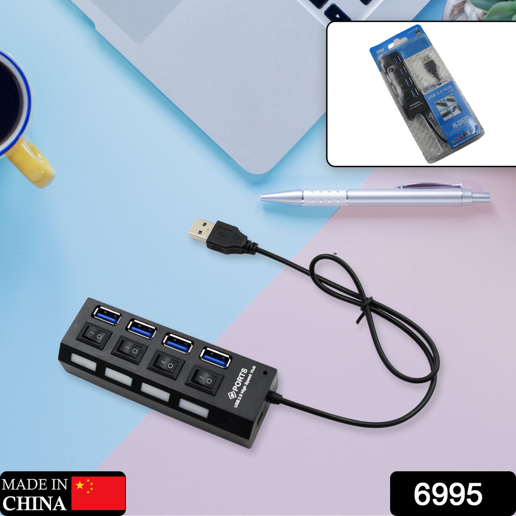 4-Port USB Hub with Switch - High Speed Adapter