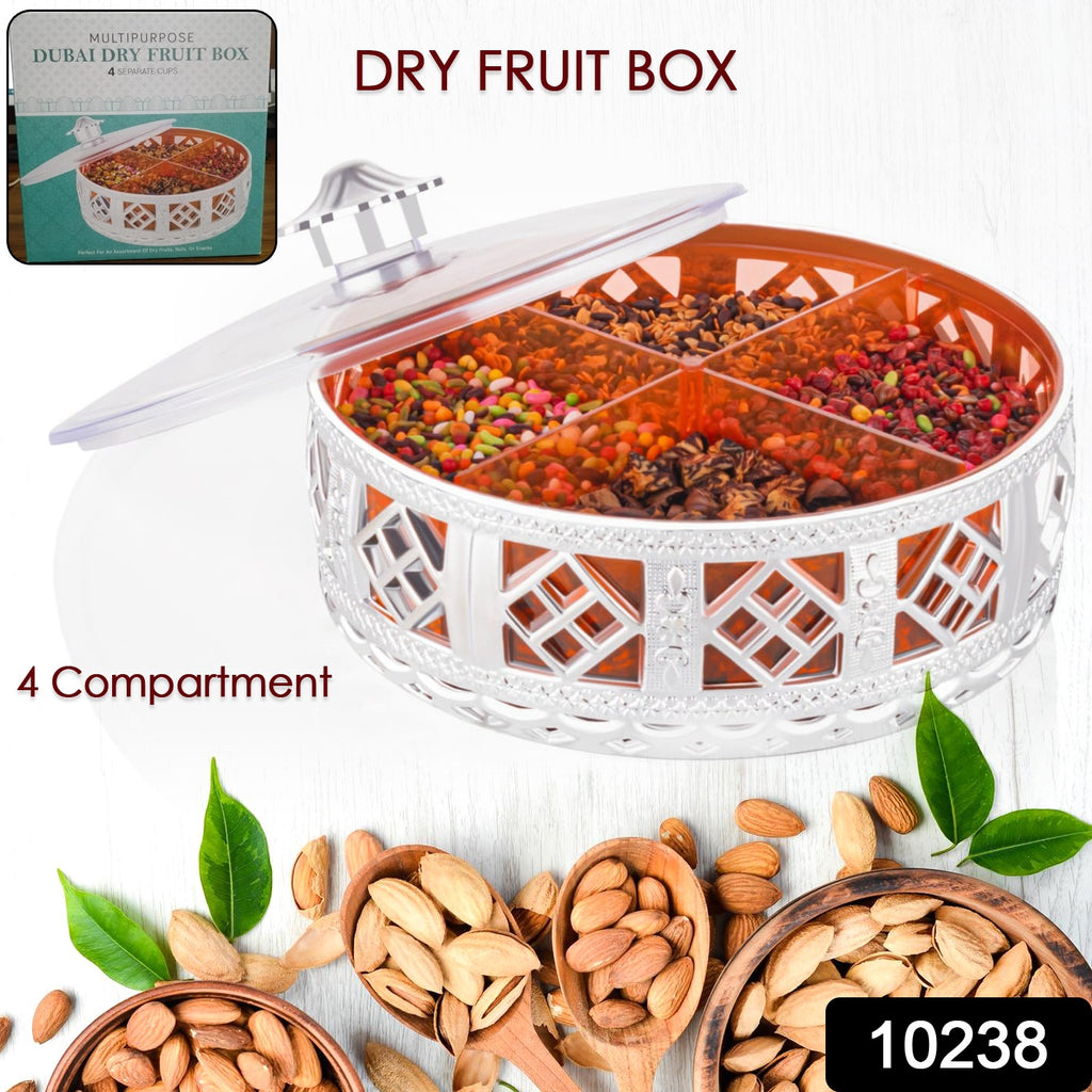 Dry Fruit Box 4 Section Round Silver Gift Box