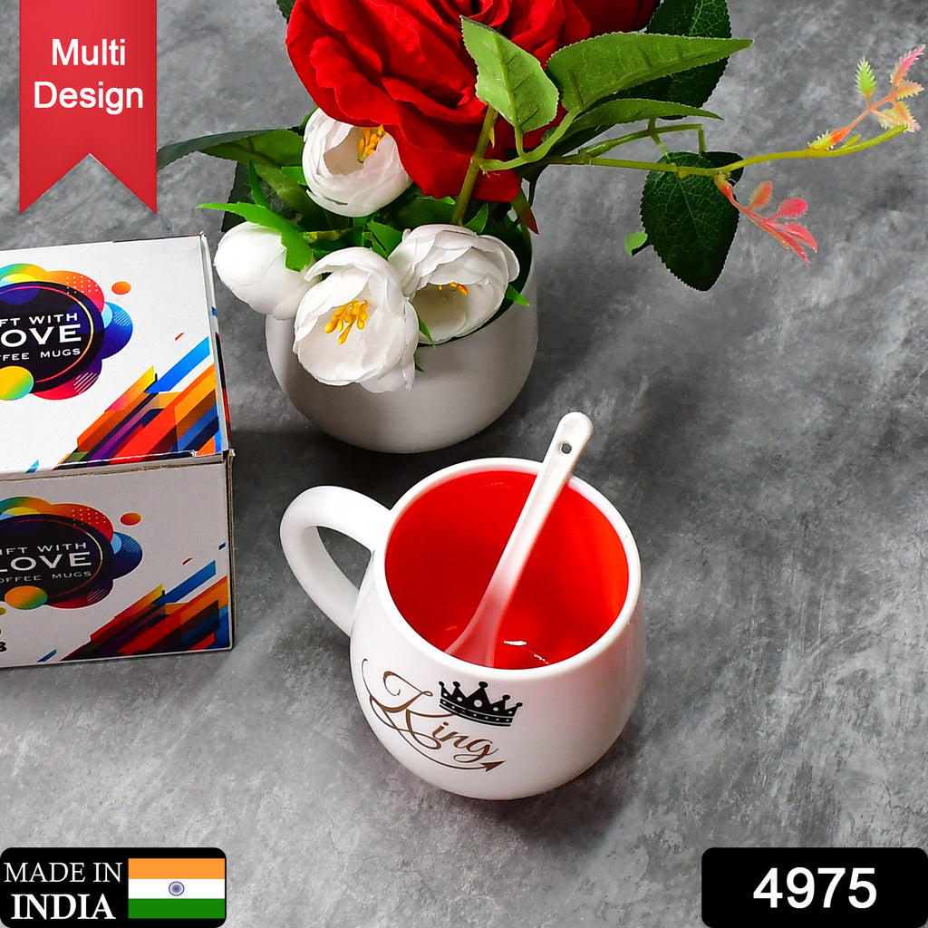 Multi Design Coffee Mug With Spoon, Box Packed, Ceramic