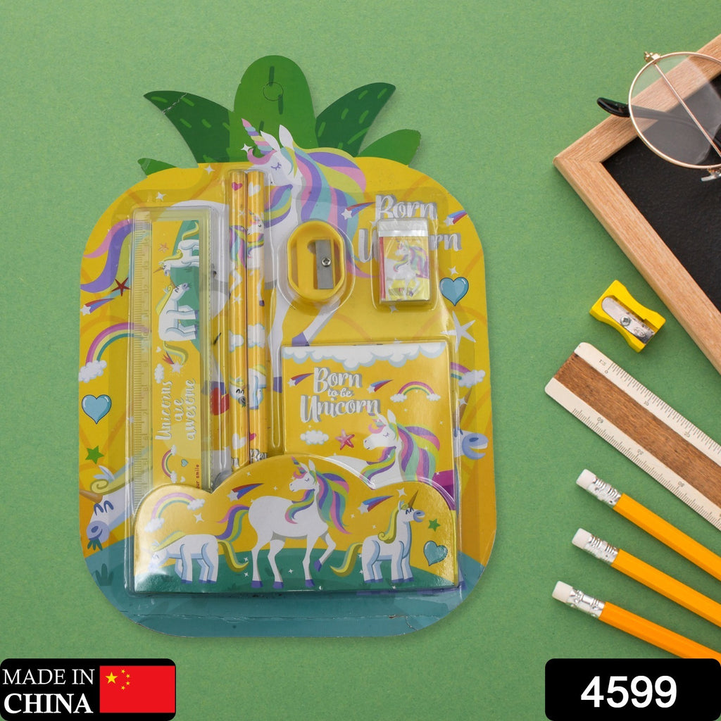 6-Pc Stationery Set: Pencil, Ruler, Eraser, Sharpener
