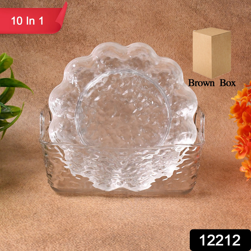 Plastic Household Plates, 10-Piece Set, Flower Design