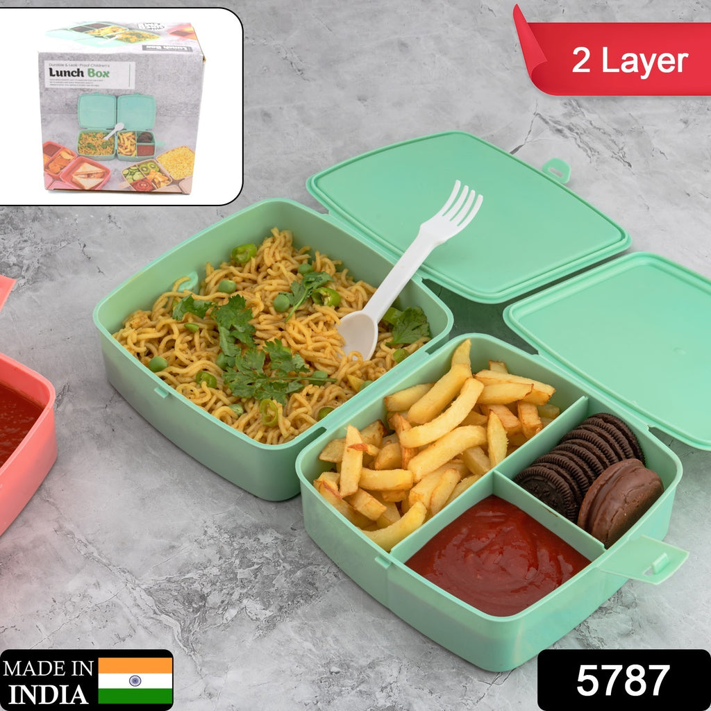 Double-Layer Square Lunch Box, 4 Compartment