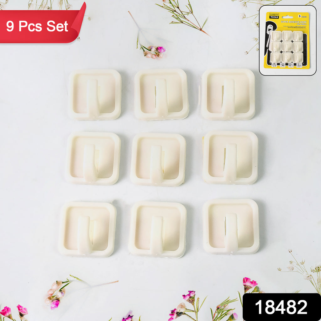 Adhesive Wall Hooks for Hanging Clothes (9 Pcs Set)