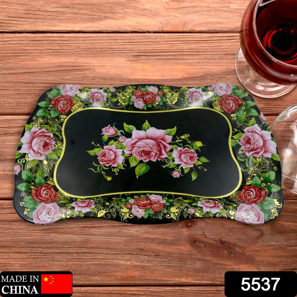 Stainless Steel Serving Tray with Flower Print (1 Pc)