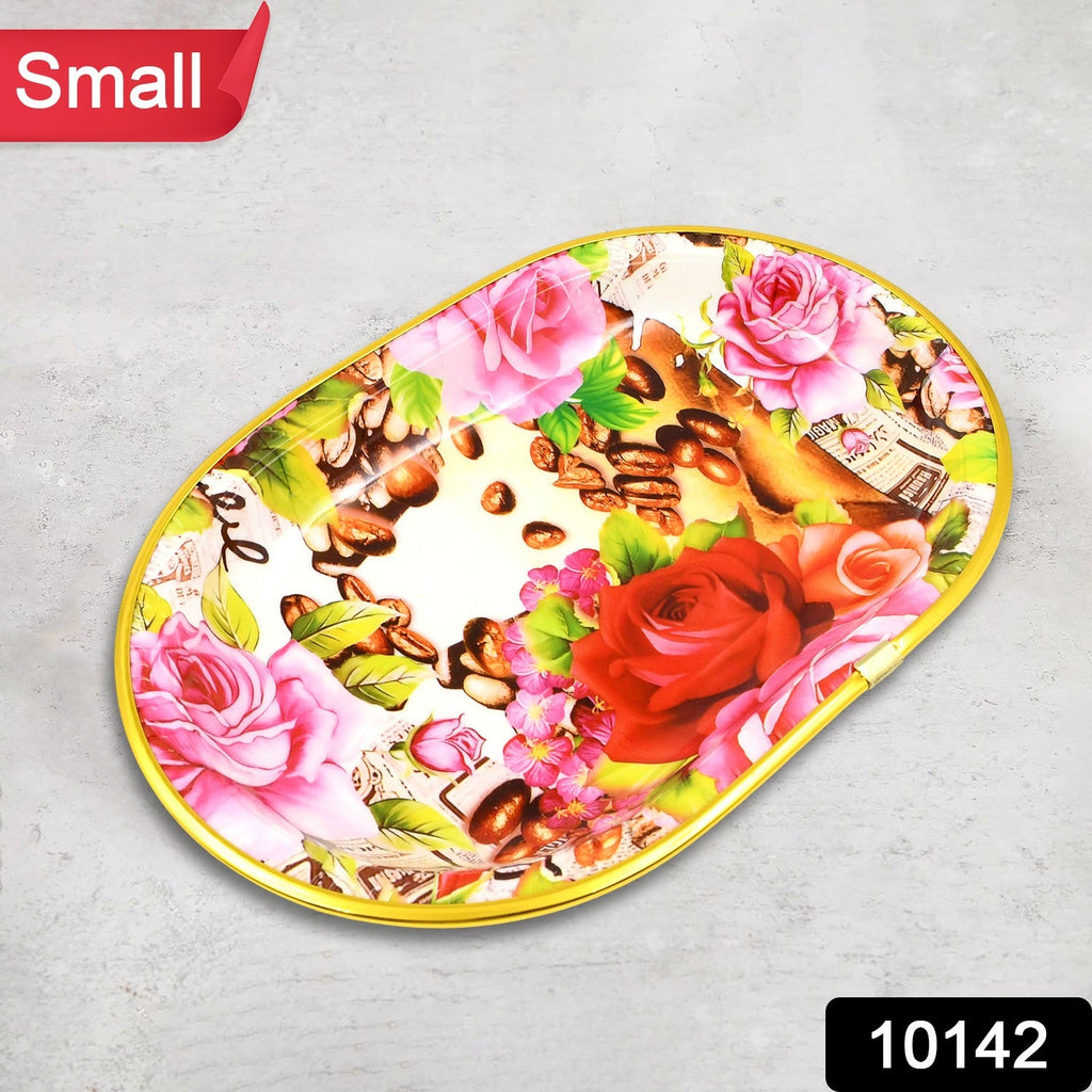 Small Flower Printed Plastic Serving Tray (27 x 18 cm, 1 Pc)