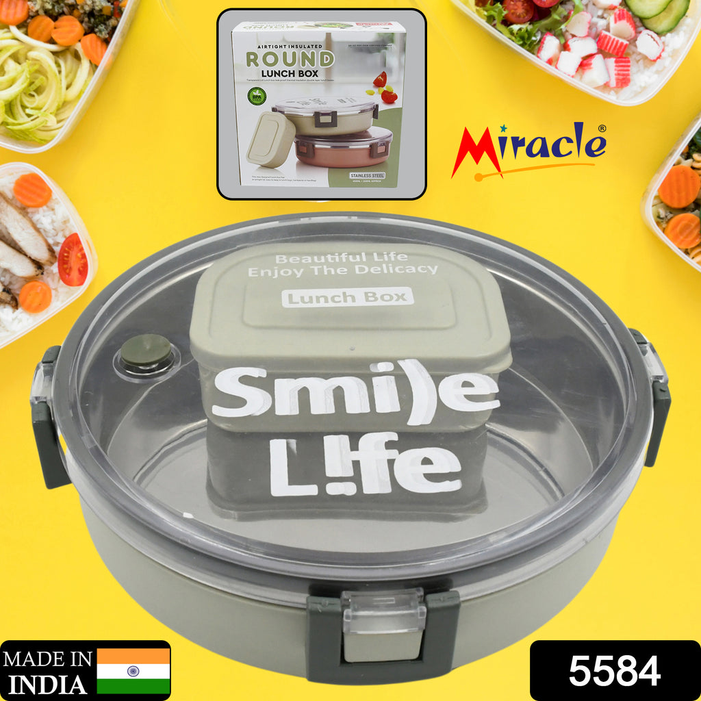 Stainless Steel Round Lunch Box with Small Plastic Insert