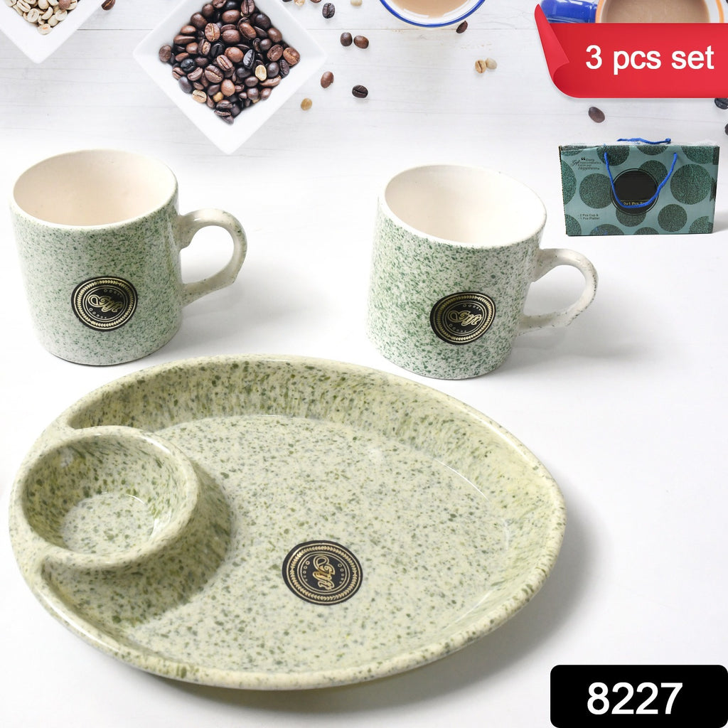 Alpino Ceramic Tea Cup Set with Platter (3 Pc Set)