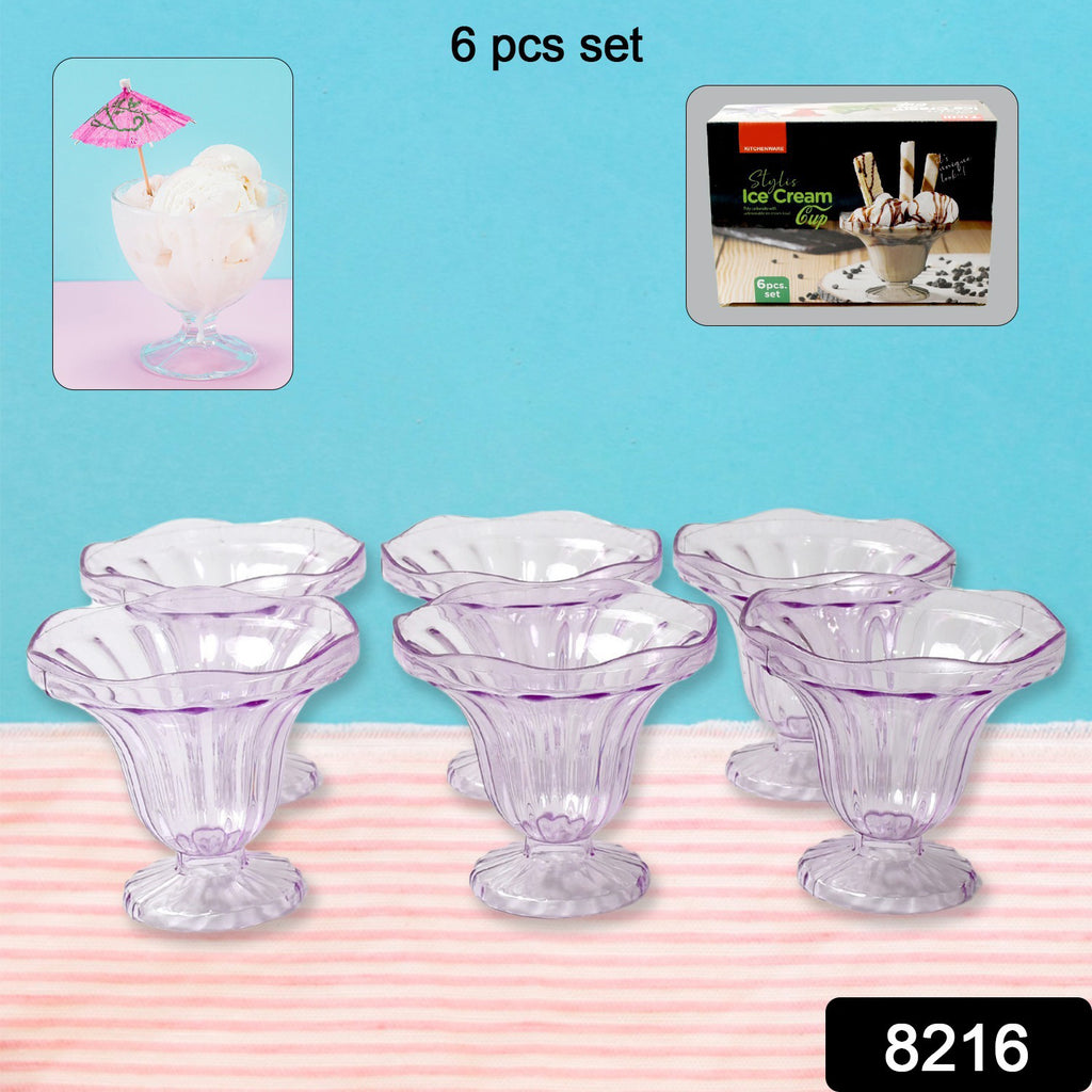 Crystal Plastic Ice Cream Bowl Set (6 Pcs)