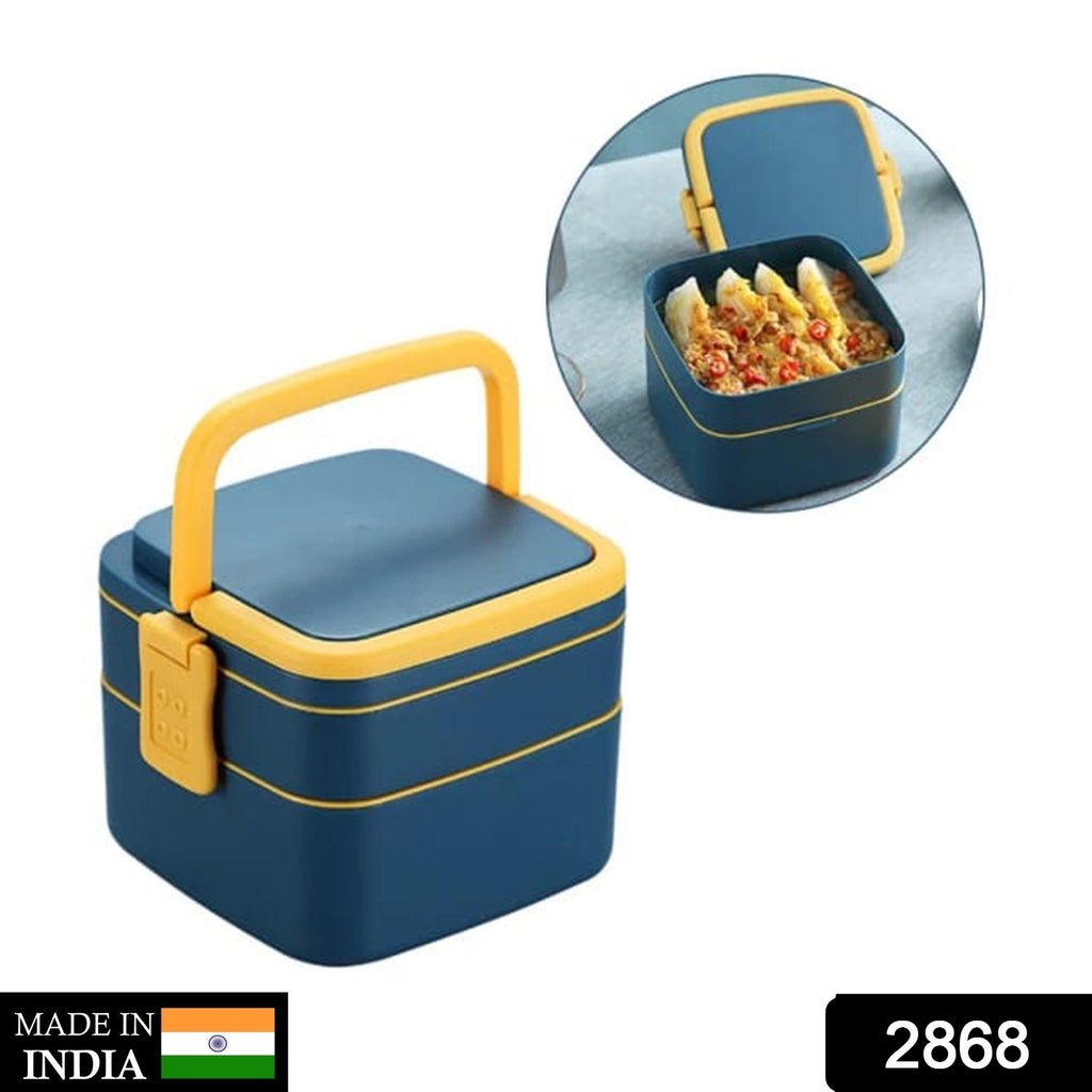 Blue Double-Layer Portable Lunch Box with Spoon
