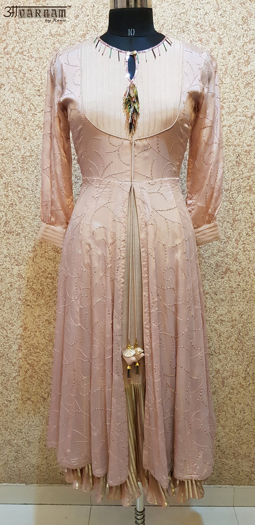 Aavarnam By Renu - Embroidered Flared Dress With Pallazo - 2845D00027 - ALL MY WISH