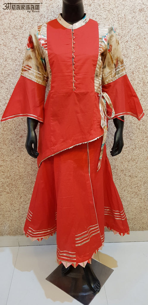 Aavarnam By Renu - Gotta Work Asymmetrical Gotta Work Top With Kalidar Gotta Work Lower - 2843D00028 - ALL MY WISH