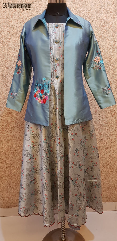 Aavarnam By Renu - Embroidered Flared Dress With Embroidered Jacket - 2864D00032 - ALL MY WISH