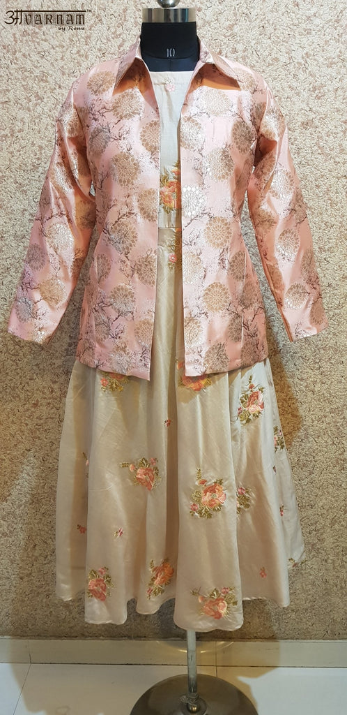 Aavarnam By Renu - Embroidered Flared Dress With Jacket - 2867D00051 - ALL MY WISH