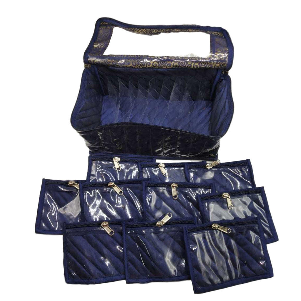 Jewellery Box With 10 Transparent Pouches (Blue) - H00194 - ALL MY WISH
