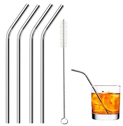 Stainless Steel Straws & Brush (4 Bent straws, 1 Brush) -5pcs - H00301 - ALL MY WISH