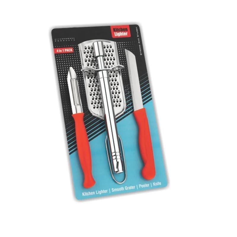 4 In1 Combo - Stainless Steel Kitchen Lighter,Knife,Peeler & Smooth Grater - H00504 - ALL MY WISH