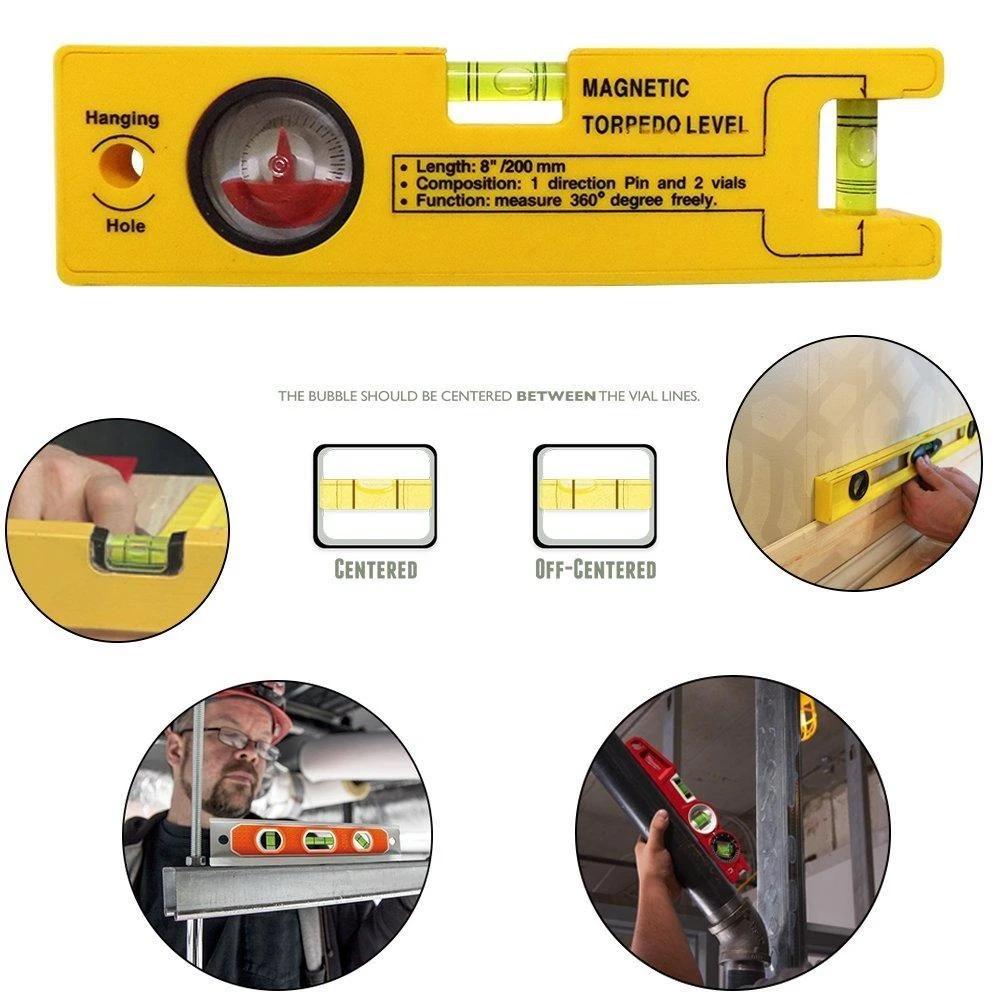 8-inch Magnetic Torpedo Level with 1 Direction Pin, 2 Vials and 360 Degree View - H00601 - ALL MY WISH