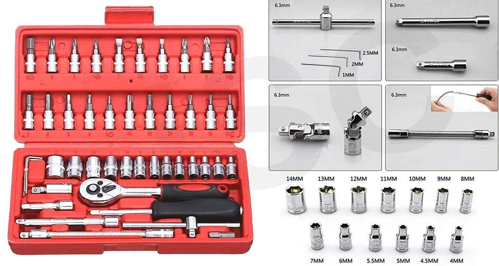 Socket 1/4 Inch Combination Repair Tool Kit (Red, 46 pcs) - H00604 - ALL MY WISH