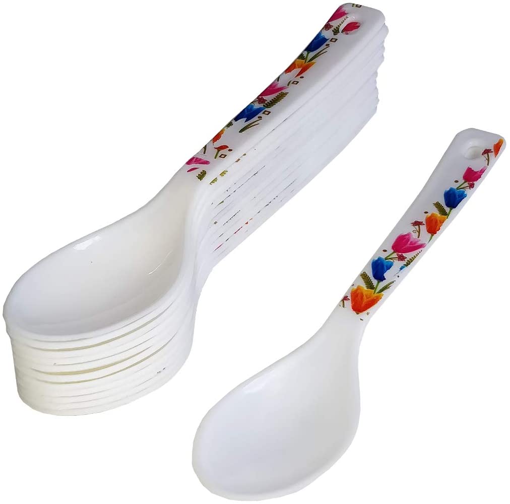 Printed Fancy White Dining Spoon (12Pcs) - H00655 - ALL MY WISH