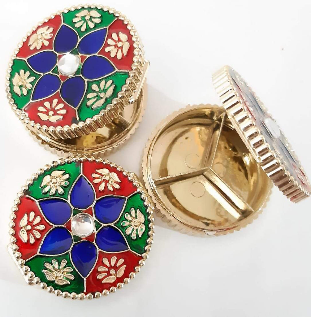 Round Big Kumkum Box (2 Pcs) (ABS Plastic) - H00738 - ALL MY WISH