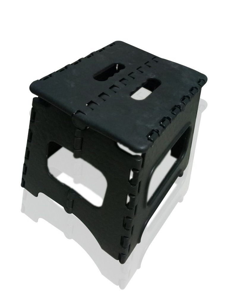 12 Inches - Folding Lightweight Plastic Stool (Black) - H00813