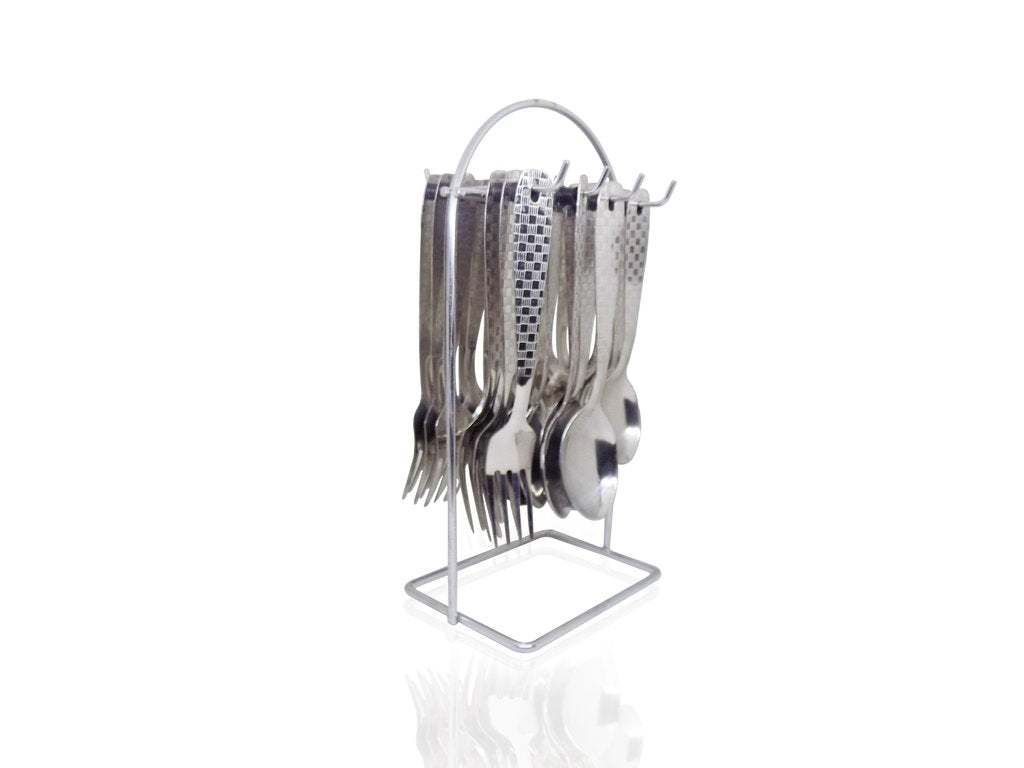 Stainless Steel Cutlery Set with Stand - Pack of 24(Silver) - H00823
