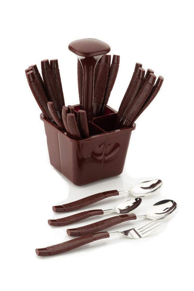 Stainless Steel Cutlery Set with Plastic Storage Box (24 Pieces - Brown) - H00824
