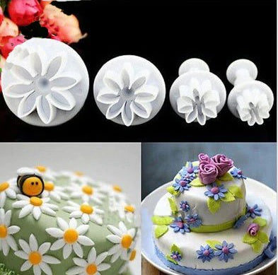 4 Pcs Daisy Flower Plunger Cutter Fondant Cake Decorating Tools - H00901