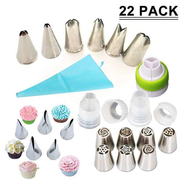 Buy 22 Pcs Russian Piping Tips Cake Decorating Nozzles Kit Stainless Steel Pastry Nozzles Piping Bag Converter Coupler - H01102