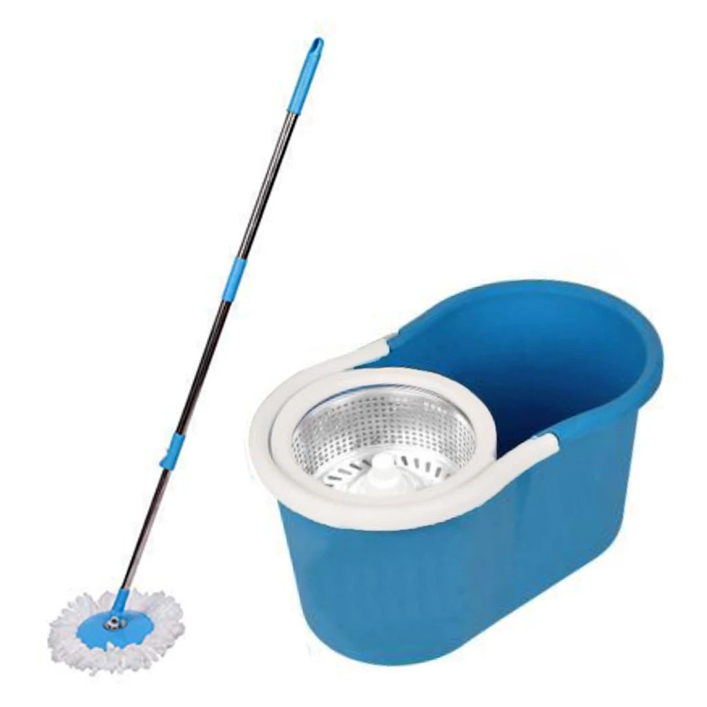 Buy Heavy Duty Microfiber Spin Mop with Plastic Bucket & Rotating Steel Pole Head - H01180