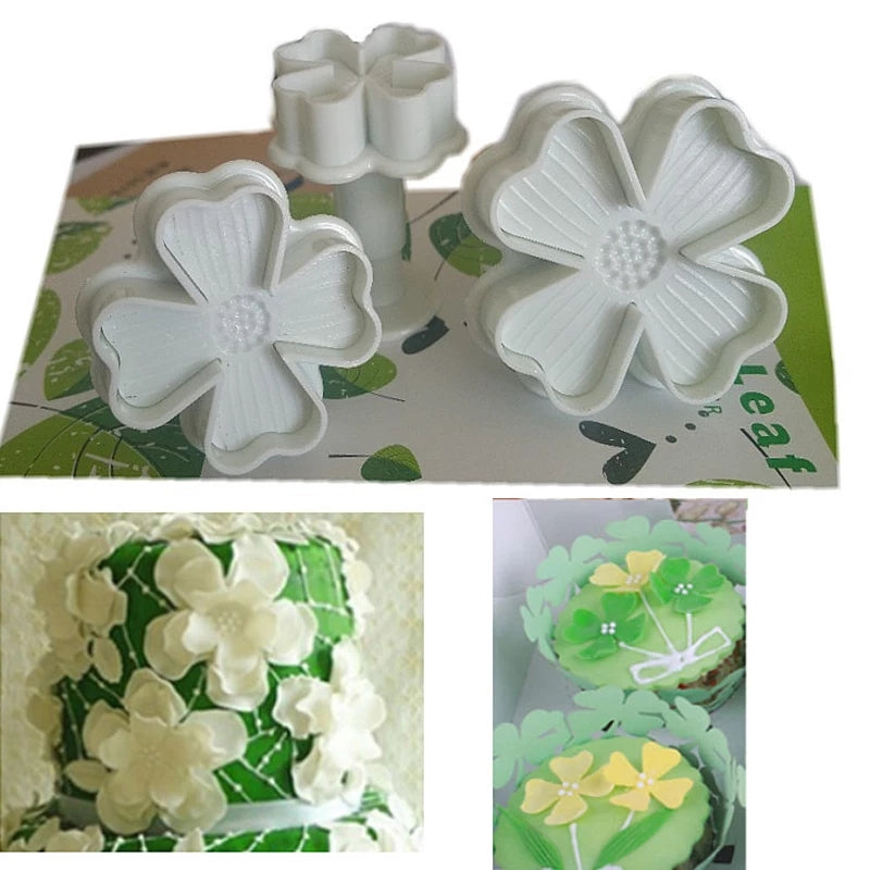 Buy 3 Pcs/Set - Four Leaves Clover Flower Plunger Mold Cake Cutter Mould Cookie Cutter Mould - H01214