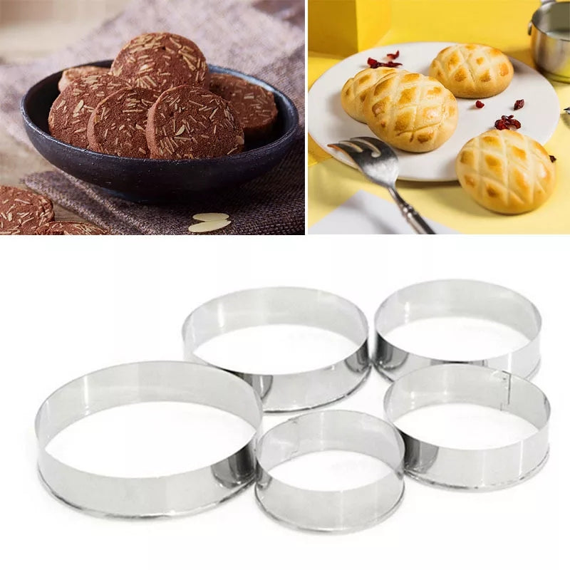Buy 5 Pcs/Set Biscuit Molds Multi-Function Stainless Steel Round Sharp Cookie Cutter  - H01223