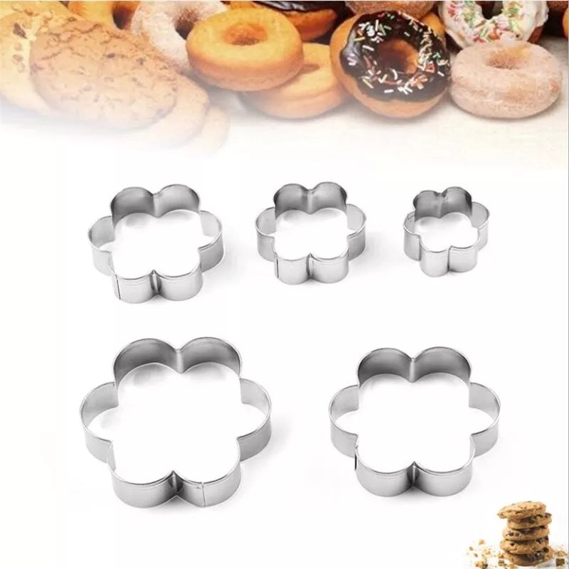 Buy 5 Pcs/Set Biscuit Molds Multi-Function Stainless Steel Flower Shape Cookie Cutter - H01226