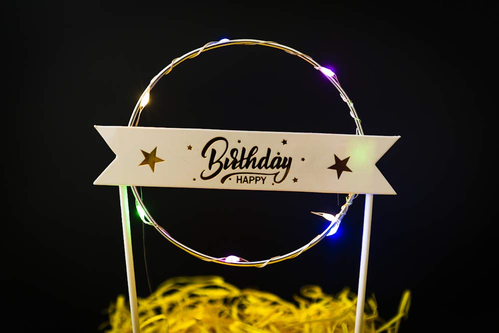 Buy Happy Birthday Cake Topper with LED Light, Premium Birthday Cake Topper, Round Shape - H01253