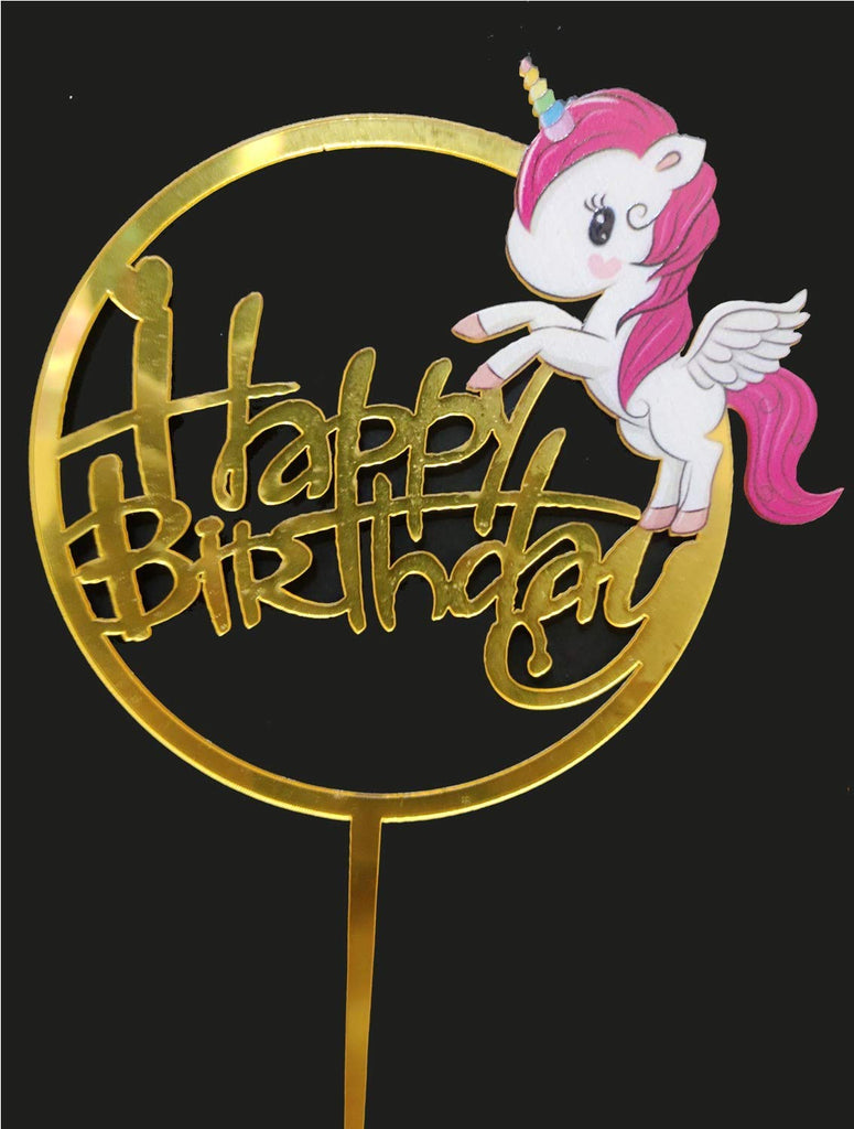 Buy Gold Acrylic Unicorn Theme Happy Birthday  Cake Topper Online