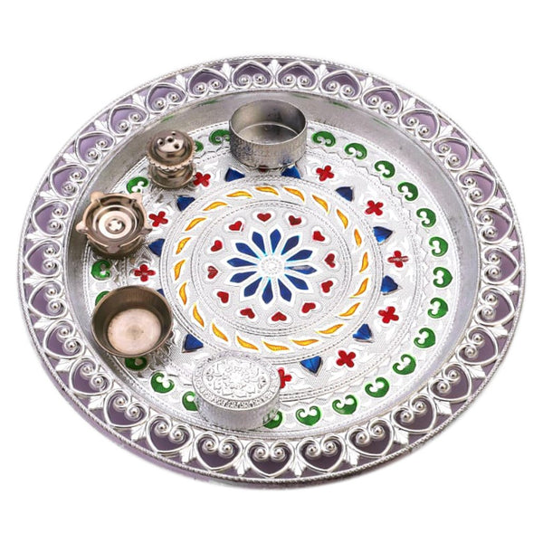 Buy Silver Plated Laxmi & Ganesh Pooja Thali Set  Online - ALLMYWISH.COM