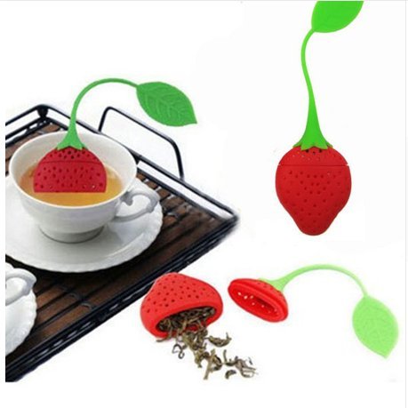 Buy 2 Pcs - Red Strawberry Shape Silicone Herbal Green Tea Infuser Filter Strainer - H01446