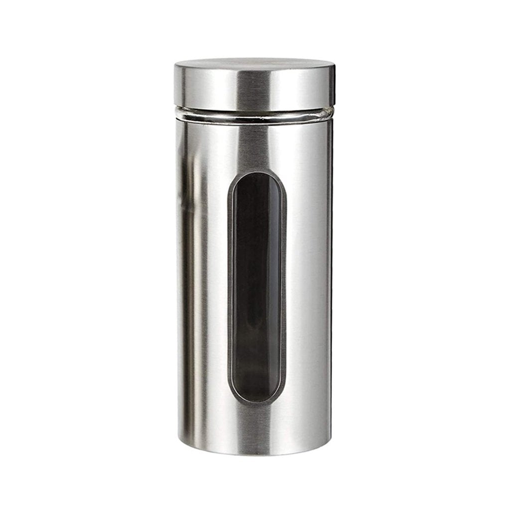 Buy Stainless Steel Jar With Visible Container Glass Window & Airtight Lid (800ml) Online