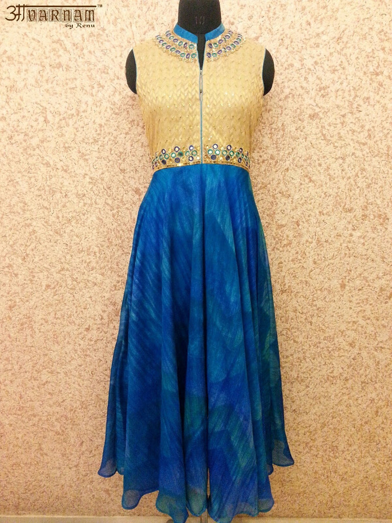 Blue Pure Handloom Silk Dress with Net Dupatta - ALL MY WISH