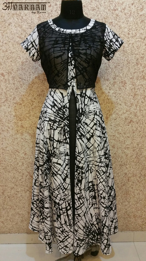 Aavarnam By Renu - Black & White Flared Dress - GVVVRK00481 - ALL MY WISH