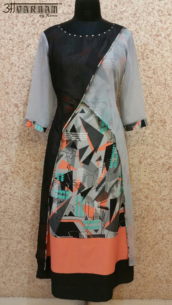 Aavarnam By Renu - Grey Dress With Cape - GVABRK00496 - ALL MY WISH