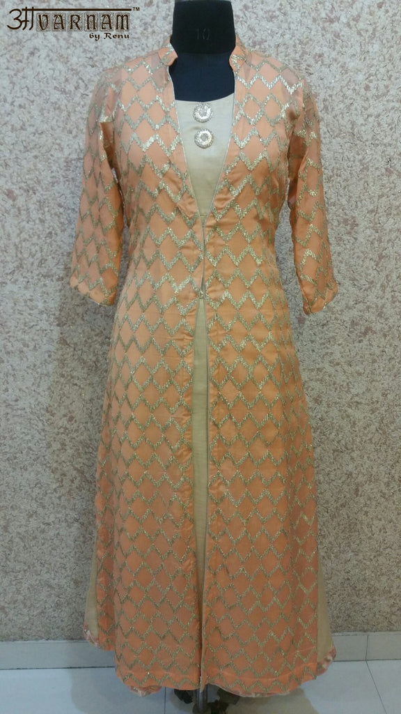 Aavarnam By Renu - Peach Embroidered Dress - K00505 - ALL MY WISH