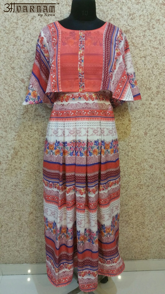 Aavarnam By Renu - Multi Colored Pleated Dress With Cape - EIBRK00516 - ALL MY WISH