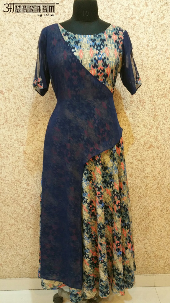 Aavarnam By Renu - Multi Colored Flared Maxi Dress - GVABRK00526 - ALL MY WISH