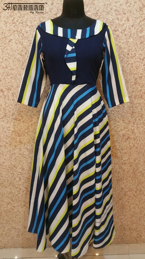 Aavarnam By Renu - Stripes Flared Maxi Dress - EBVRK00540 - ALL MY WISH