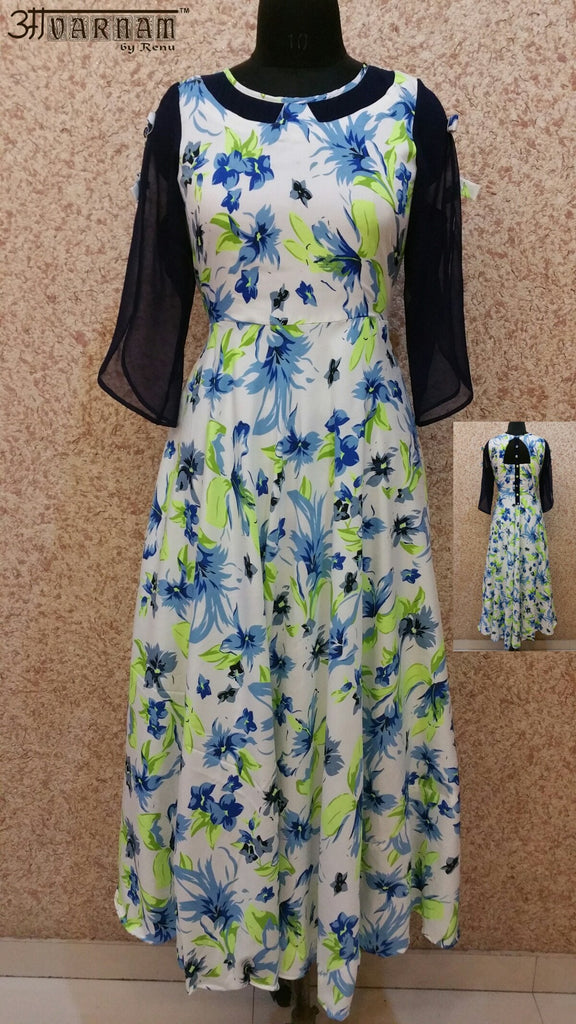 Aavarnam By Renu - Multi Color Flared Floral Maxi Dress - GVVVRK00554 - ALL MY WISH