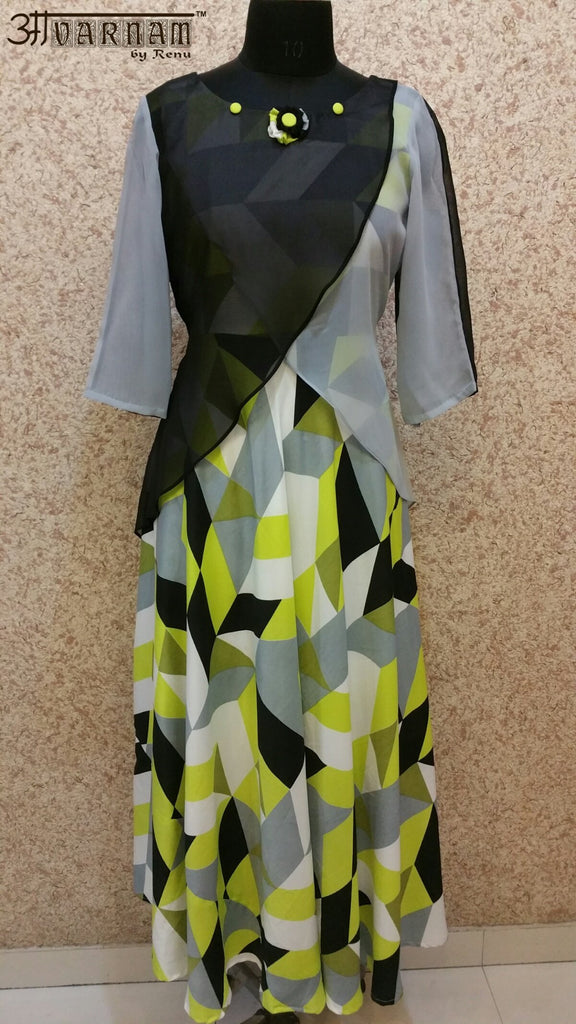 Aavarnam By Renu - Flared Dress With Layered Cape - EEVRK00590 - ALL MY WISH