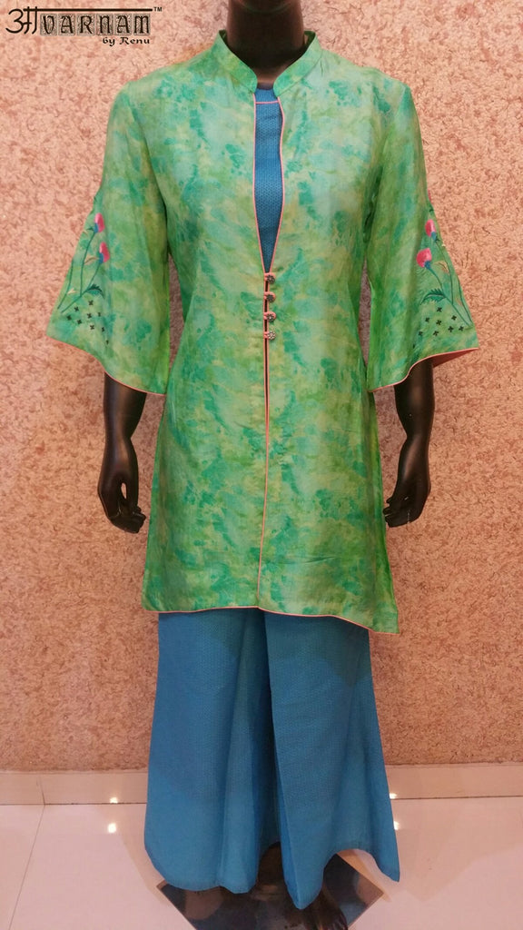 Aavarnam By Renu - Embroidered Shirt Pallazo Set With Cape - 2530K00621 - ALL MY WISH