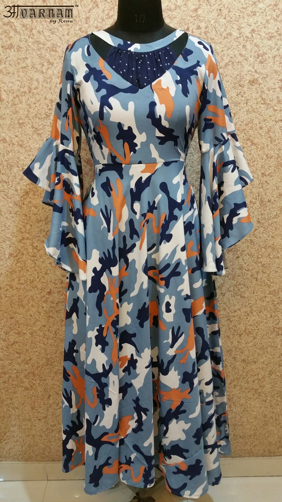 Aavarnam By Renu - Flared Maxi Dress With Flared Sleeves - ETVRK00654 - ALL MY WISH