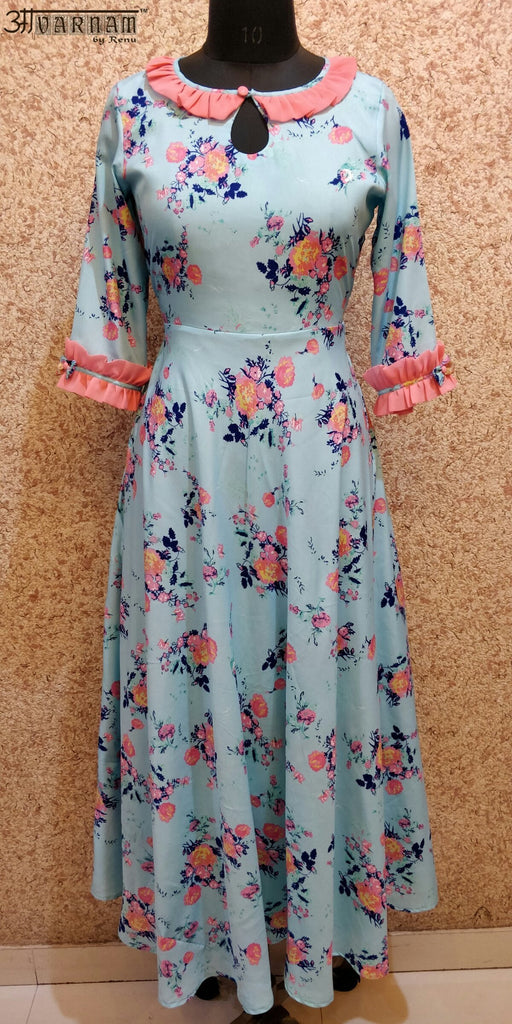 Aavarnam By Renu - Blue Flared Dress - EIVRK00675 - ALL MY WISH